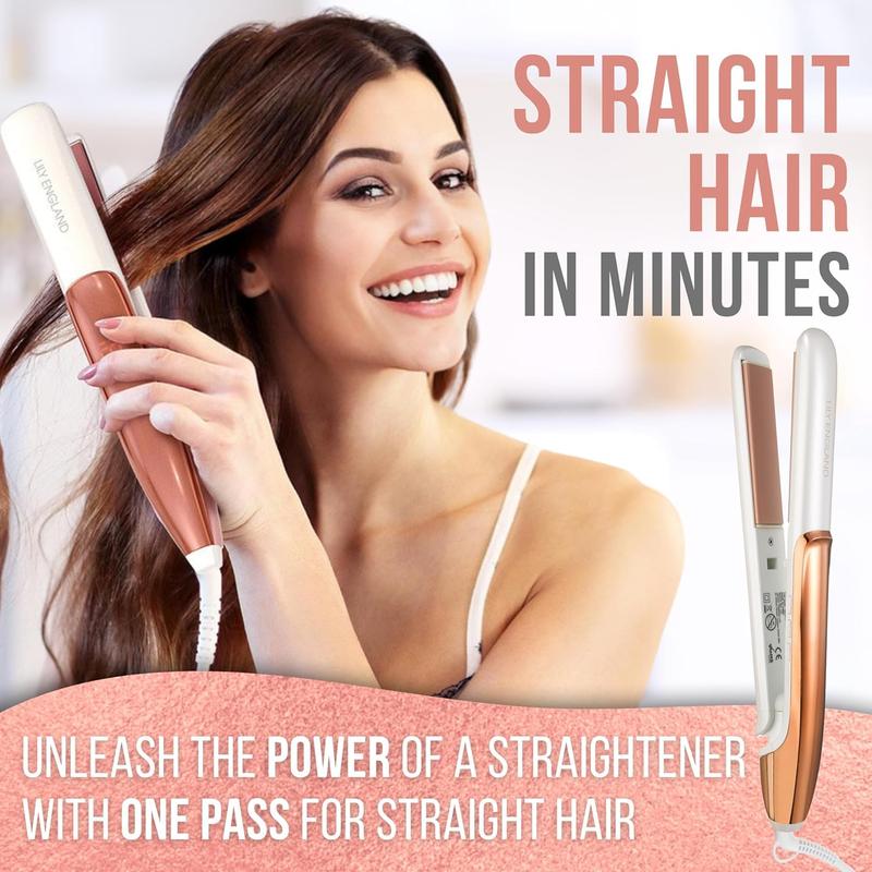Lily England Deluxe Hair Straighteners - Ceramic 2 in 1 Flat Iron Hair Straightener & Curler - Adjustable Temperature & Fast Heating Plates - Dual Voltage 5