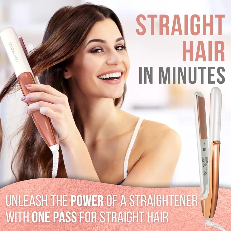 Lily England Deluxe Hair Straighteners - Ceramic 2 in 1 Flat Iron Hair Straightener & Curler - Adjustable Temperature & Fast Heating Plates - Dual Voltage 5