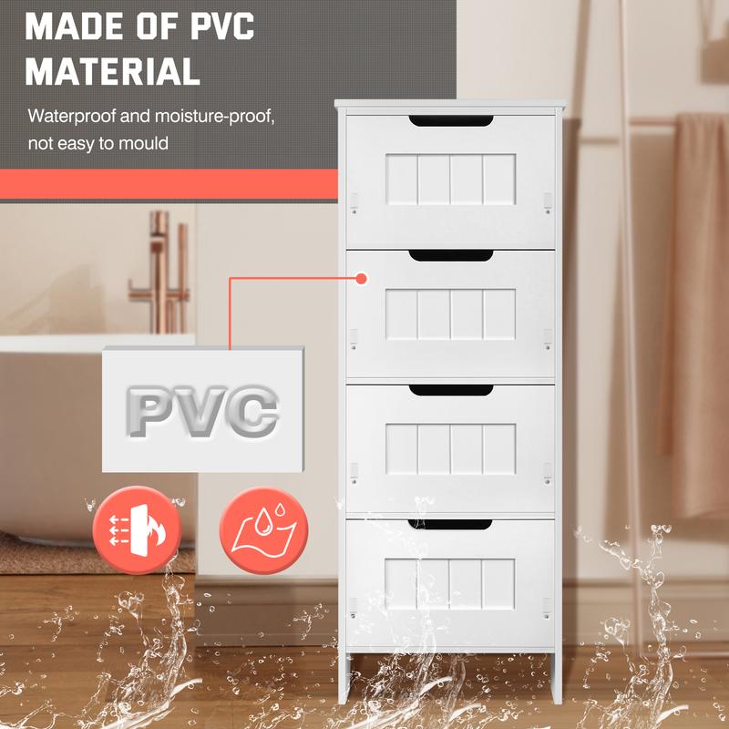 4-Drawer Floor Standing Cabinet Unit - Bathroom Storage With Drawers - Wooden Chest of Drawers - White Tall Cupboard  30x30x81cm 2