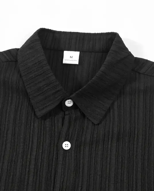 Men's casual striped short-sleeved sports suit with button-down shirt collar and elastic waistband pants, made of polyester textile elastane blend, summer two-piece suit 3