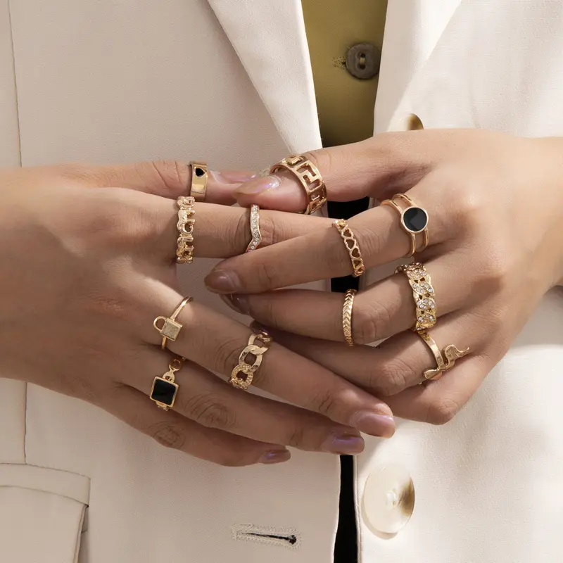 12Pcs Stackable Ring Set - 2025 Y2K Hip Hop Jewelry for Women | Minimalist Boho Finger Rings | Gold Silver Aesthetic Statement Accessories 0