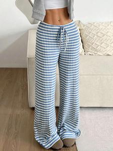Women's Striped Print Drawstring Waist Wide Leg Pants, Casual Fashion  Comfy Trousers for Fall & Winter, Women's Pants Bottoms for Daily Wear
