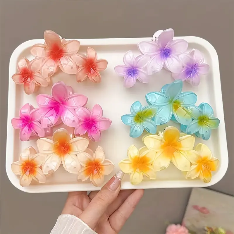 (Giveaway) 1/6pcs, New Candy Color Three Flowers Hair Claw Clips for Women Sweet Large Gradient Shark Clip Hair Claw Crab Clip Hair Clip Hair Accessories, Choose The Perfect Gift for Female Friends 1