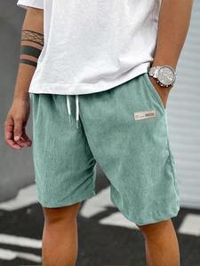 Men's Letter Print Corduroy Shorts, Loose Casual Comfy Breathable Shorts for Summer, Men's Bottoms for Daily Wear