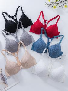 Women's Solid Color Lace Backless Push Up Bra, Lady Casual Comfortable Breathable Bra for Daily Wear, Women's Lingerie for All Seasons, Underwear for Women, Clothing, Bra Pack, Minimalist Floral Lace Bra, Solid Textured Bra, Womenswear