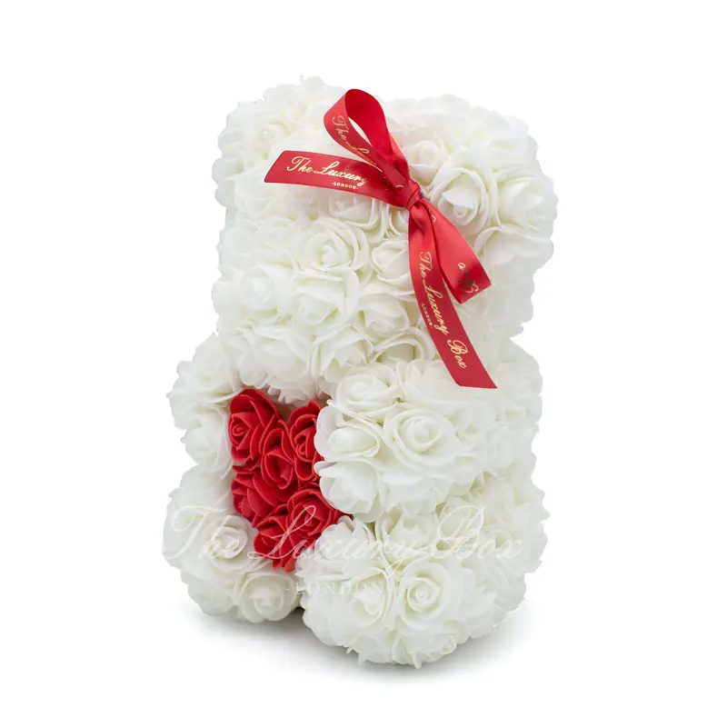 Small Rose Bear - White With Heart - 10IN. | Mini Romantic Gift for Girlfriend, Wife or Loved One 1