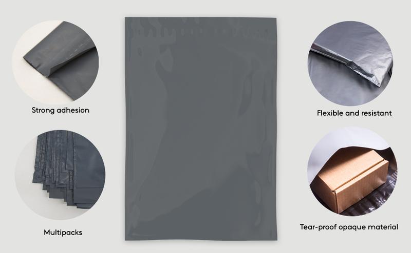 Product Introduction of Mailing Bags, Grey Parcel Delivery Bags with Self-Seal Closure, Flexible Lightweight and Tear Proof Postal Mailing Bags, Multipack Mailing Envelope Bags (06x09, 25pk) 1