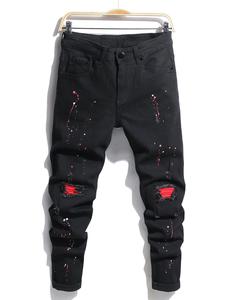 Men's Slim Paint Splatter Ripped Design Jeans, Casual Comfy Denim Pants for Daily Wear, Fashion Men's Bottoms for All Seasons, Cotton