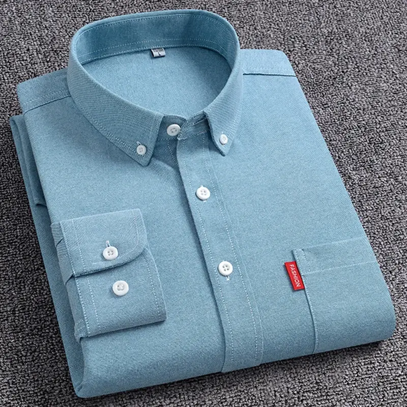 Men's Oxford Long Sleeve Shirts 100% Cotton Solid Color Turn Down Collar Regular Fit Daily Men Clothing Easy Care Shirts For Man Menswear Top 6