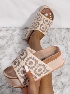 Women's Fashionable Boho Style Ethnic Pattern Embroidering Design Slip on Sandals, Casual Comfortable Platform Sandals for Beach Vacation, Non-slip Sandals for Women, Walking Shoes