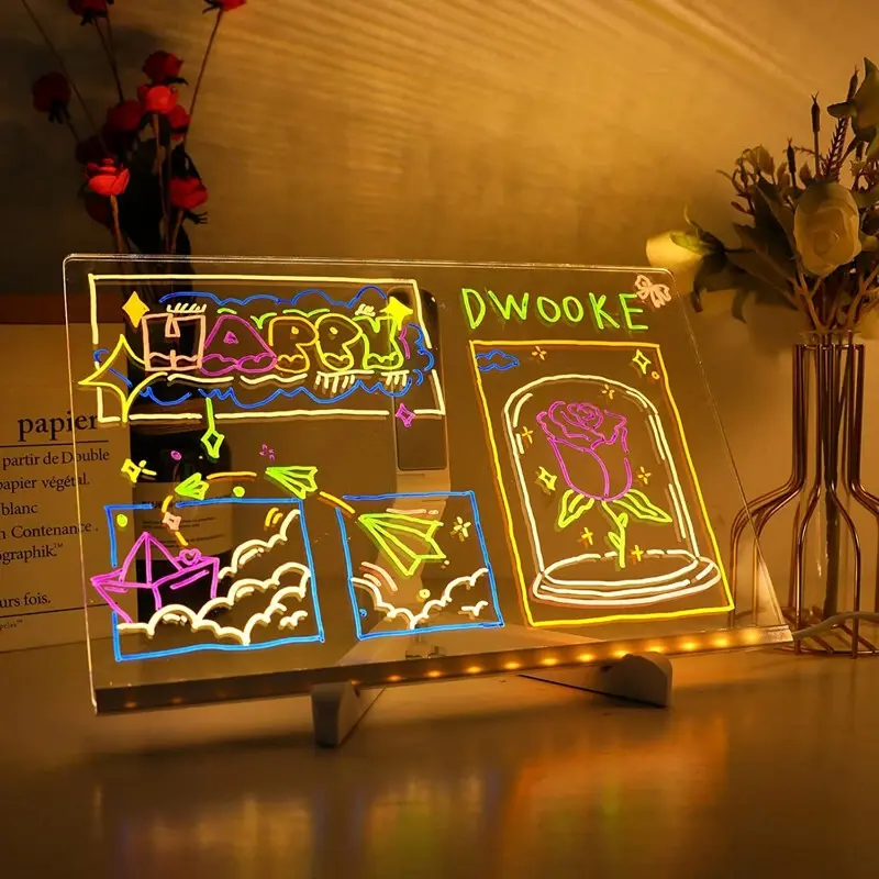 LED Note Board with Colors, Acrylic Dry Erase Board with 7 Pens for Home Office 1