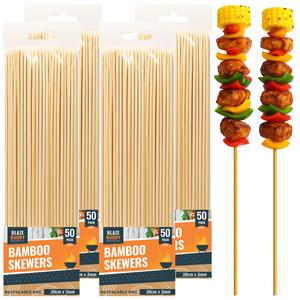 200 Bamboo Skewers 30cm 12" BBQ Kebab Fruit Chocolate Fondue Grill Wooden Sticks