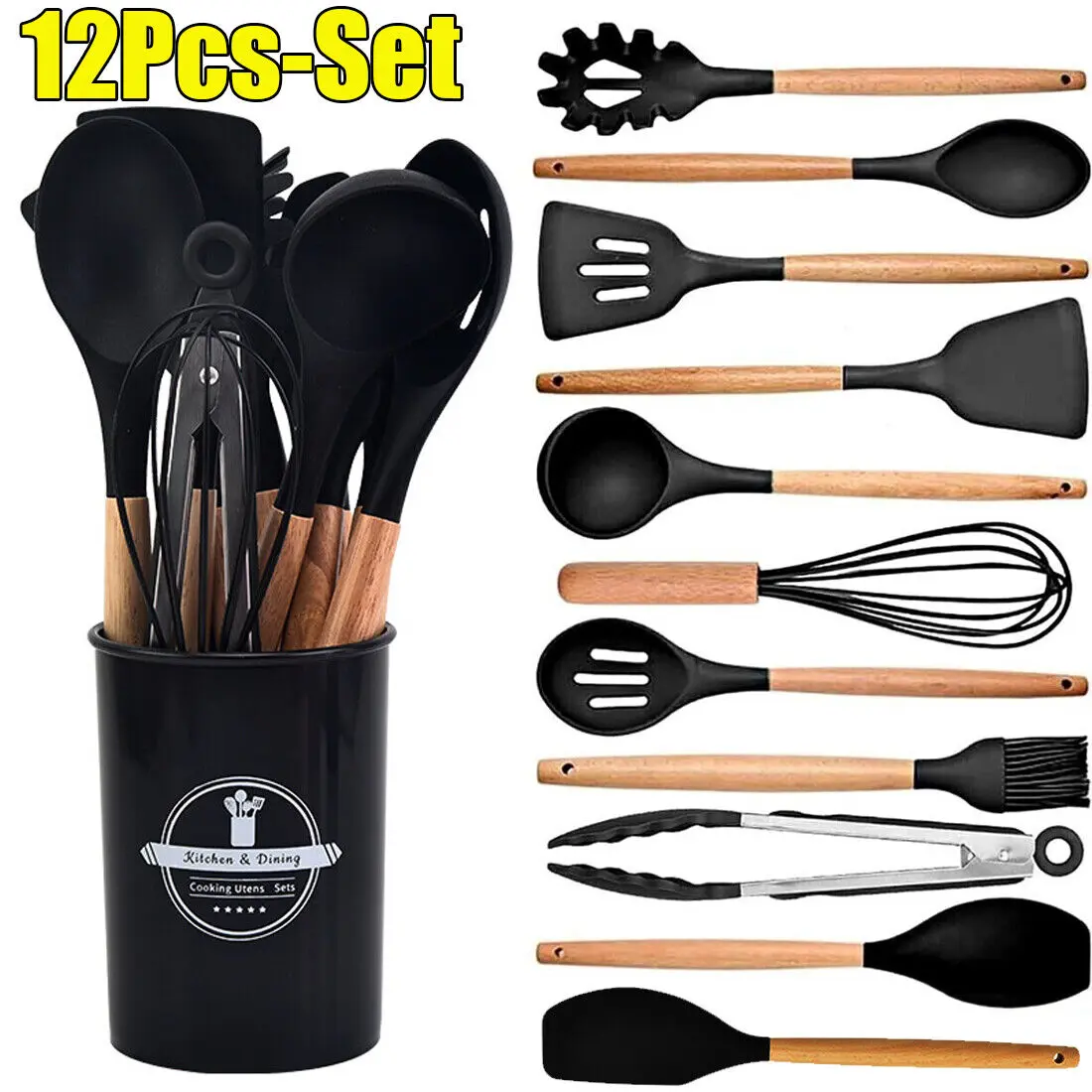 12Pcs Kitchen Utensils Set Silicone Cooking Nonstick Spatula Turner Spoon Tools