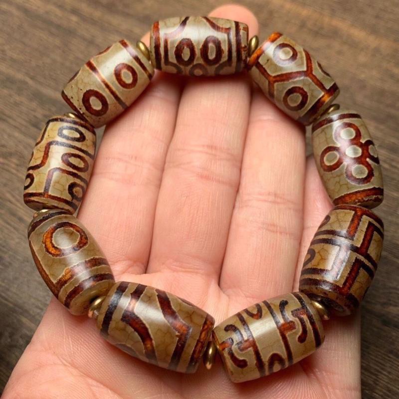 RAZZAQ MART SHOP Tibetan agate dzi bead bracelet, one look and nine eyes family photo dzi bead bracelet, old material men's and women's dzi beads wholesale 5