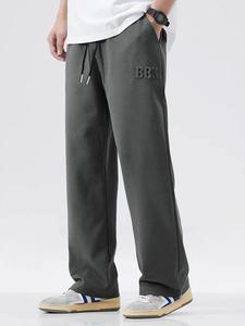 Men's Letter Design Pocket Drawstring Waist Pants, Casual Loose Straight Leg Trousers For Fall & Winter, Men's Bottoms For Summer Daily Wear, Menswear