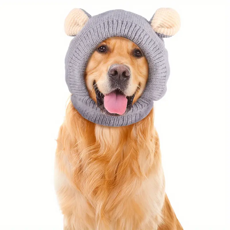 1pc Dog Ear Cover, Knitted Dog Hat, Warm Dog Earmuffs for Medium to Large Dogs, Noise Protection, Rabbit Clothing, Orange 2