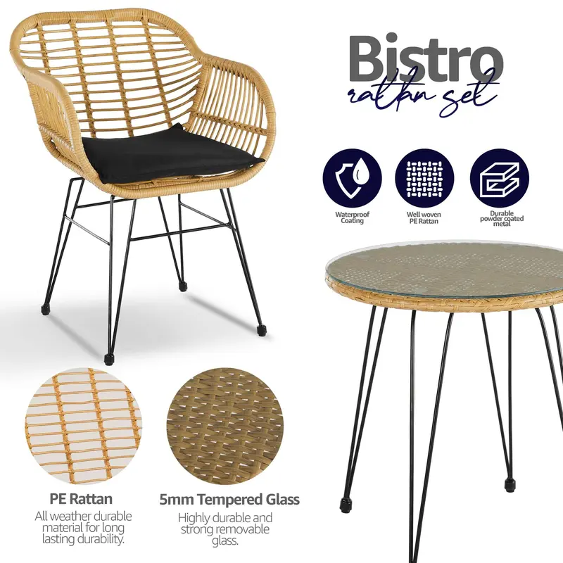 Vicenza Wicker Rattan Garden Bistro Table & Chairs Set 4