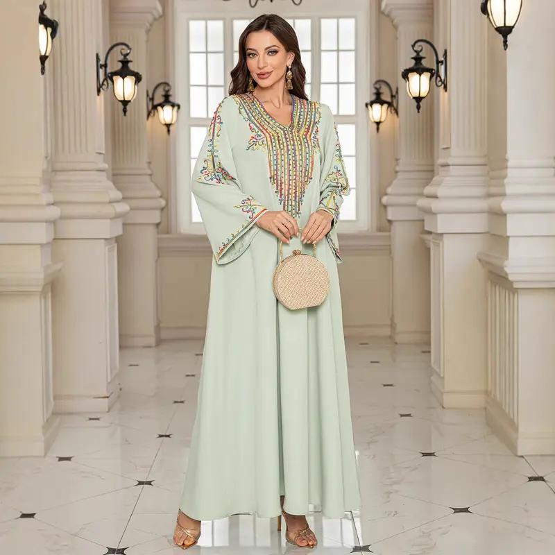 Muslim Middle East Women's Clothing Summer Elegance Rope Embroidered Robe Female Dress Dubai Clothing Abaya 1