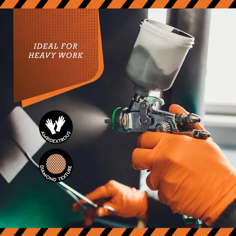 Medical Disposable Heavy Duty Mechanic Powder Free Latex Free Orange Diamond Grip Nitrile Gloves - Box of 50 (Large) 4