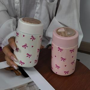 Bow Pattern Stainless Steel Insulated Tumbler, 1 Count Portable 260ml Travel Coffee Cup, Insulated Thermos, Summer Cool Bottle Water Bottle for Office, Home, Outdoor, School, Drinkware, Kitchenware, Containers