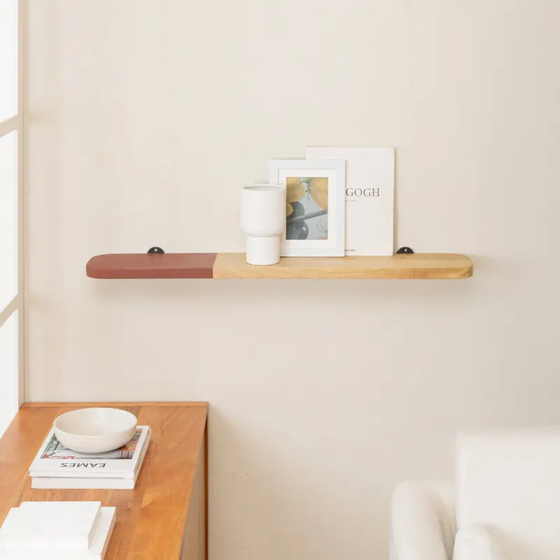 Norton Solid Wood Wall Mounted Natural & Burgandy Shelves - Large 3