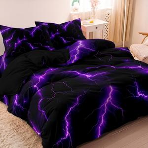 Lightning Print Duvet Cover Set, 3 Counts/set Including 1 Duvet Cover & 2 Pillowcase without Filler, Soft Breathable Bedding Set for Home Dormitory