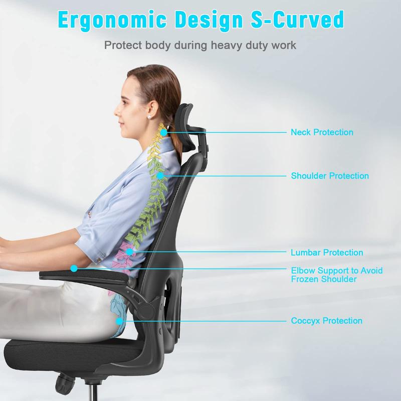naspaluro Office Desk Chair with Flip-Up Armrest High Back Ergonomic Computer Chair with Adjustable Headrest and Lumbar Support Executive Swivel Chair for Home and Office - Black 1