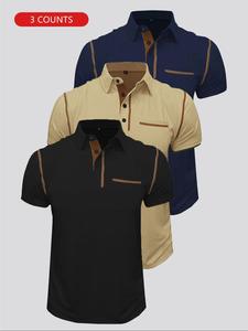 Men's Regular Fit Short Sleeve Polo Shirt, Casual Button Front Polo Top for Summer, Fashion Men's Clothes for Daily Wear