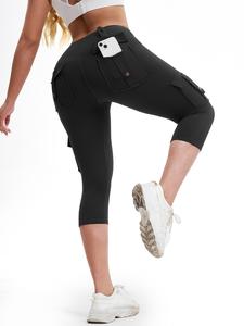 Women's Solid High Waist Sports Capri Leggings, Sporty Comfy Breathable Skinny Pants for Yoga Gym Workout Running, Ladies Sportswear for Summer