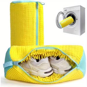 PGG Yellow Shoe Washing Machine Bag for Washer & Dryer - Durable Polyester Laundry Bag with Zipper Closure, Soft Chenille Lining & Fluffy Padding to Protect Sneakers, Tennis Shoes, Casual Footwear, Laundry Bags