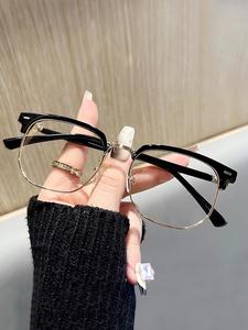 Classic Metal Brow Bar Light Blocking Glasses, Large Frame, Unisex Casual Business Computer Eyewear