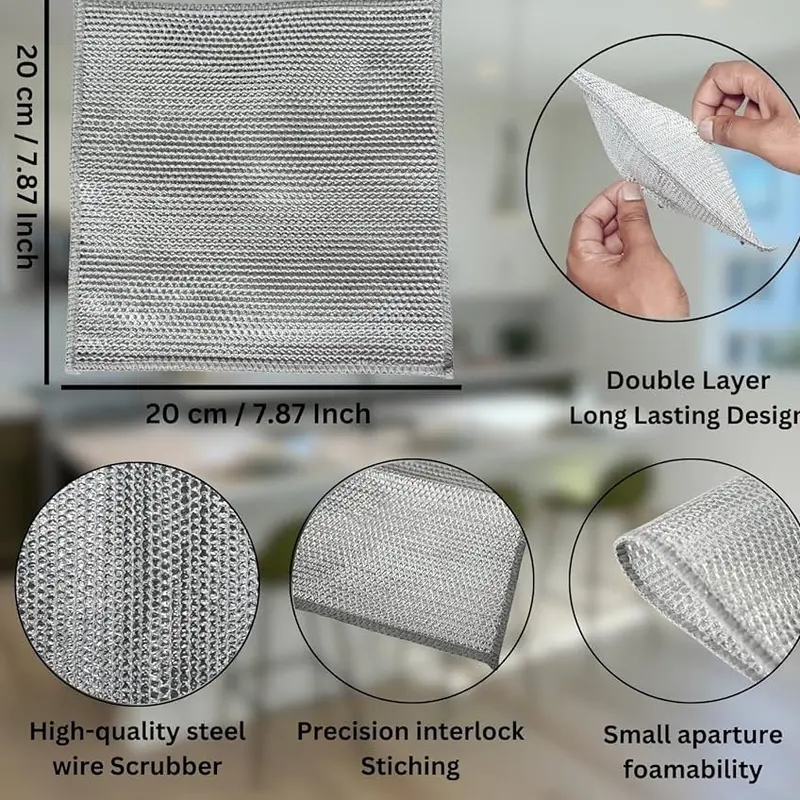 Multipurpose Non-Scratch Scrubbing Wire Dishwashing Rags, Wire Wool，Multipurpose Wire Dishwashing Rags for Wet and Dry Sponges 2