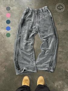 Men's Star & Striped Print Washed Distressed Drawstring Waist Sweatpants, Regular Fit Casual Comfy Fashion Pocket & Zipper Design Pants for Fall & Winter, Athleisure Pants