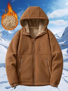 【Size Runs Small】Sporty Men's Plain Zip Up Fleece Hooded Sport Jacket, Regular Fit Sports Long Sleeve Drawstring Outerwear for Outdoor Activities, Men's Sports Clothes for Fall & Winter