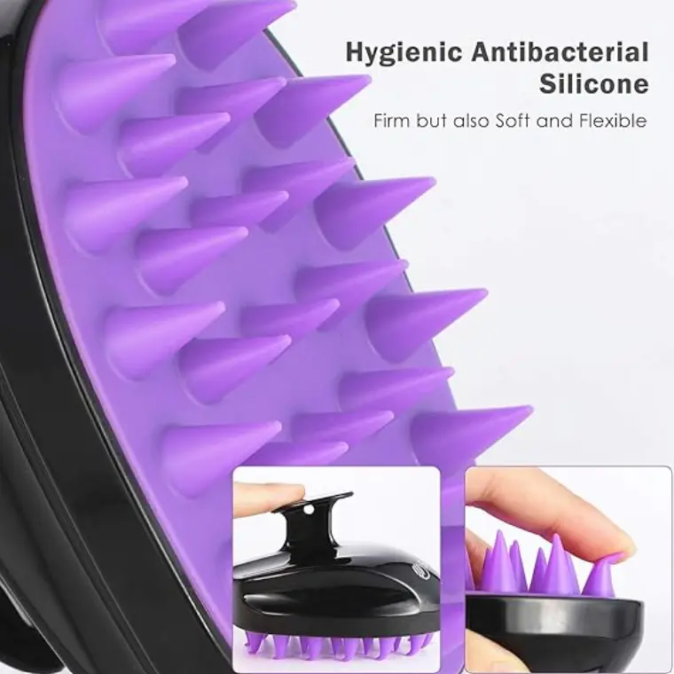 Scalp Massager Shampoo Brush, Soft Silicone No Flaky Hair Scalp Brush for Wet or Dry Hair, Head Scrubber Scalp Exfoliator Anti Dandruff Brush, Squishy Hair Brush Handle (Black and Purple) 3