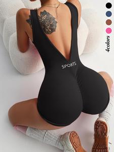 Women's Solid Color Scoop Neck Backless Sports Bodysuit, Casual Sporty Sleeveless Bodysuit for Yoga Gym Workout, Ladies Sportswear for All Seasons, Womenswear