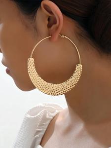 Minimalist Hollow Out Texture Metal Design Large Size Hoop Earrings, 2024 Fashionable Vintage Earrings for Women, Party Matching Ear Piercing Jewelry
