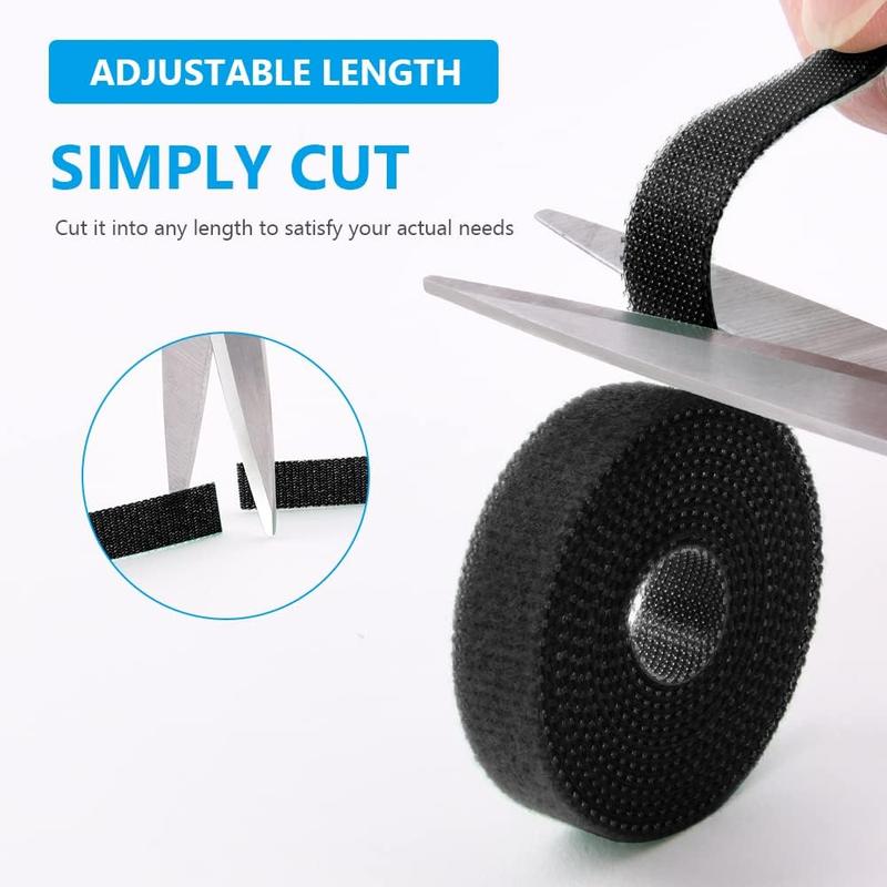 DECOWIB Fastening Tape Hook and Loop Cable Ties, 10mm x 10m Reusable Self Adhesive Cable Ties Straps for Cable Management, Cord Organizer Straps, Black (10m) 3