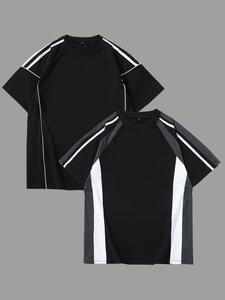 Men's Contrast Trim Short Sleeve Tee, Loose Casual Round Neck T-shirt for Summer, Men's Top for Daily Wear