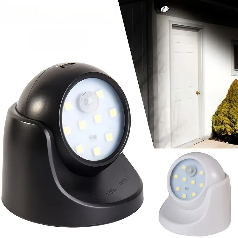 360 °   Rotatable Wireless Motion Sensor Night Light – Intelligent Security Wall Light for Indoor & Outdoor Use, Black or White, 3 AAA Batteries Required (Not Included) 1