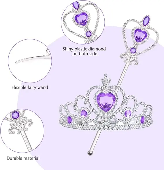 Elsa Princess Tiara, Tiara Crown and Fairy Wand Elsa Dress Up Accessories Set for Party, Cosplay 3