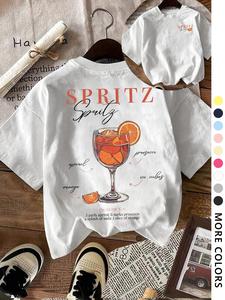 Women's Orange Drink Graphic Print Round Neck Tee, Fashion Casual Graphic Print Short Sleeve T-shirt for Daily Wear, Ladies Clothes for All Seasons