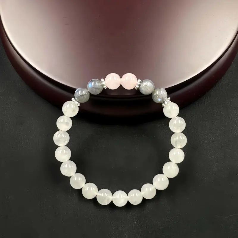 1pc White Crystal Pink Crystal Gray Moonstone Bracelet Adjustable Elastic Line Bracelet Wealth and 8