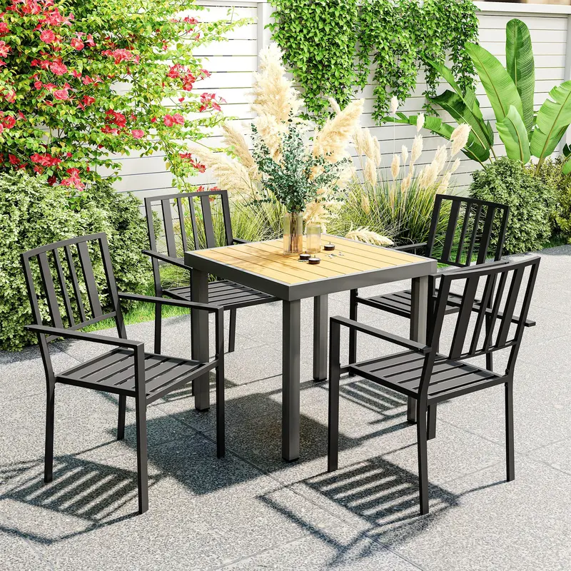 Outsunny Set of Four Minimal Metal Garden Chairs - Black 1