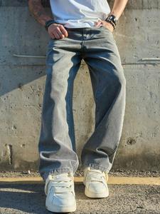 Men's Solid Color Straight Leg Jeans, Loose Casual Comfy Denim Trousers for Daily Wear, Fashion Men's Bottoms for All Seasons, Cotton