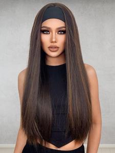 24 Inch Stylish All-match Mixed Color Long Straight Wigs for Women, Gorgeous Fluffy Wigs with Headband Decor, Synthetic Full Machine Wigs for Party, Daily Use, Machine Made Wigs