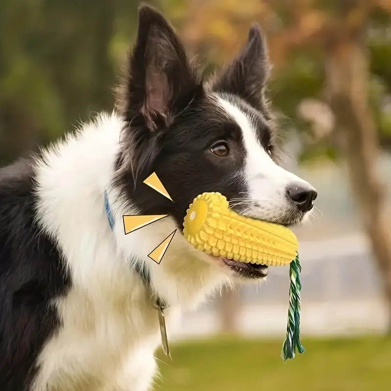 Interactive Corn-Shaped Dog Chew Toy with Squeaker - Durable Rubber Dental Care Stick for All Breeds 4
