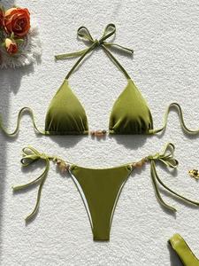 Two-Piece Set Women's Solid Bikini Set, Casual Fashion Chic Swimsuit Set for Beach Holiday Vacation, Ladies Swimwear for All Seasons