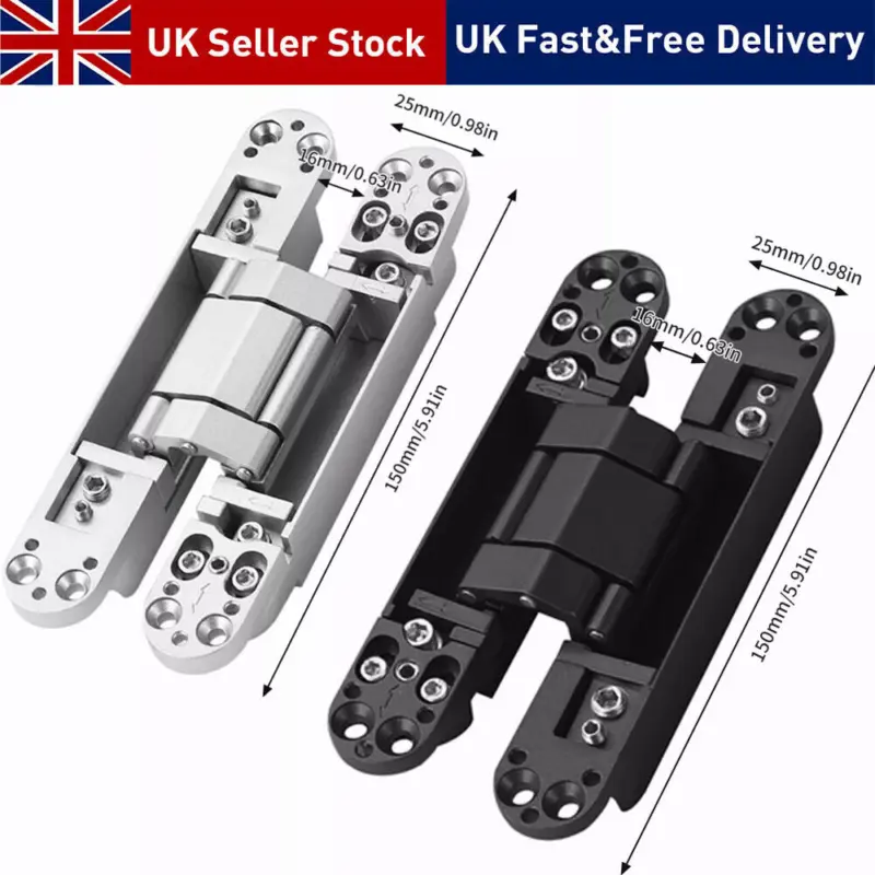 2x Hidden Heavy Duty Concealed Door Hinges Invisible 3 Way Adjustable Butt Hinge 2