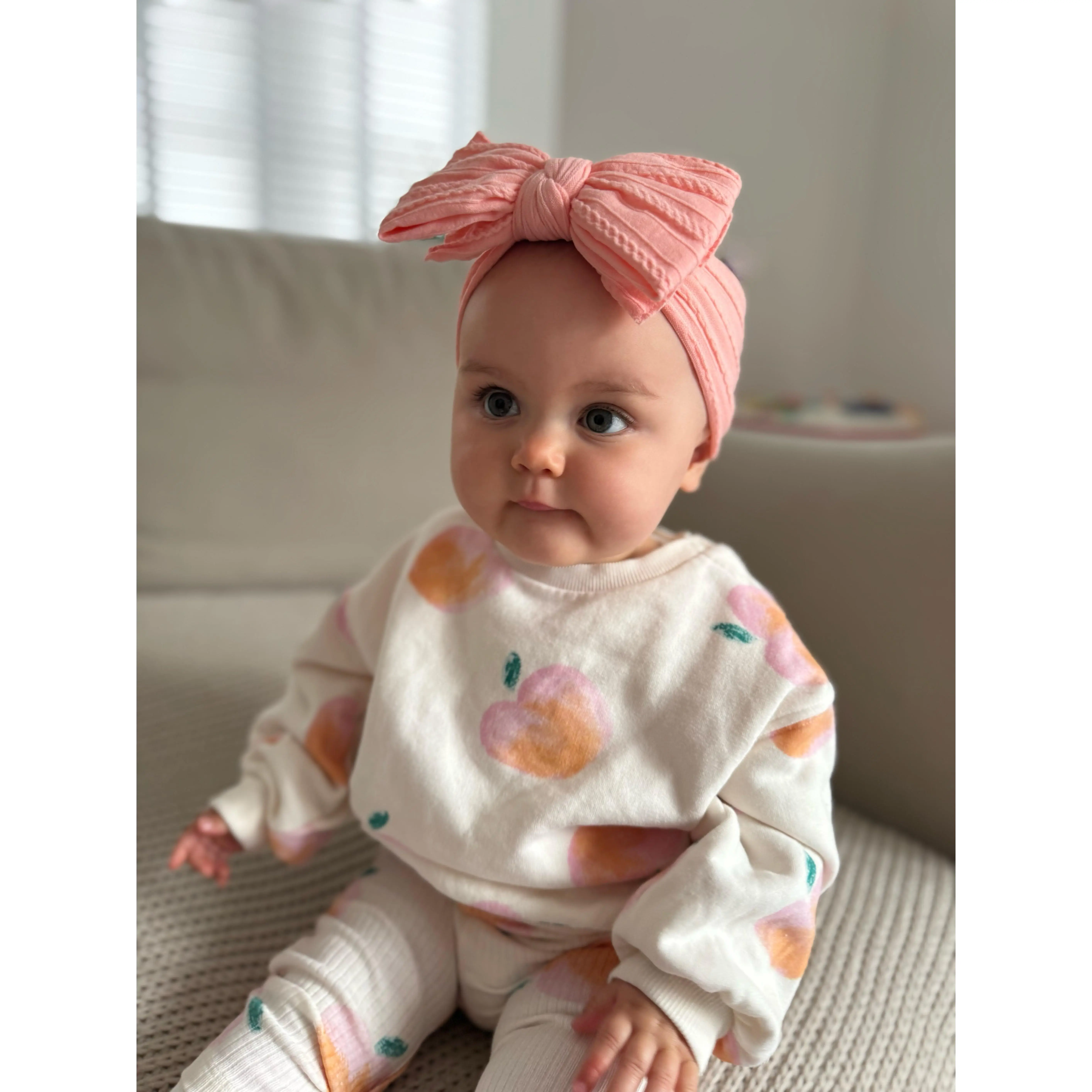 Peach Sunset Larger Bow Cable Knit Headband